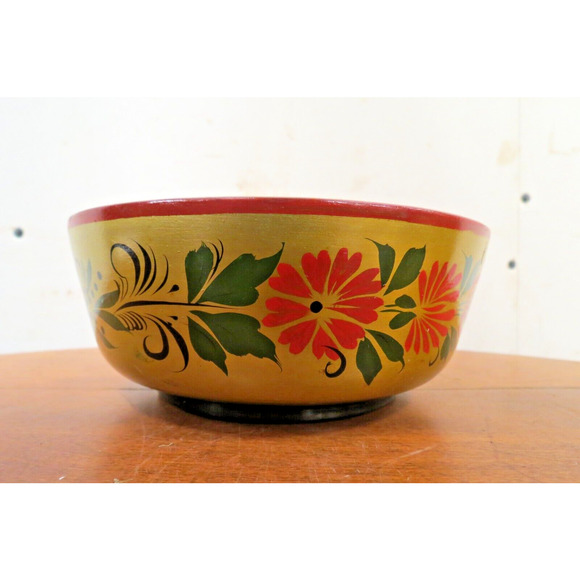 Vintage Russian Lidded Canister And 2 Bowls - Folk Art Hand Painted - Picture 6 of 9